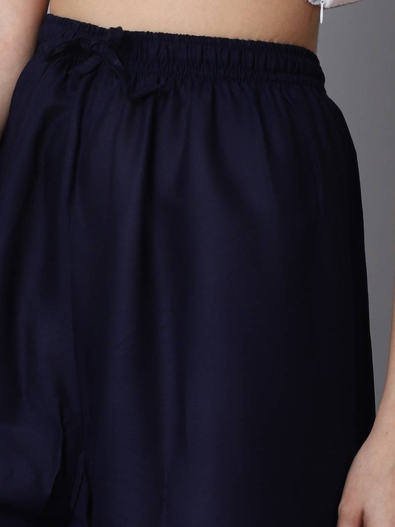 Mirror Embroidery Work Palazzo Pant (Free Size) Navy Color