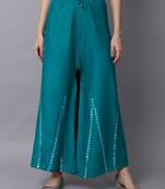 Mirror Embroidery Work Palazzo Pant (Free Size) Rama Green Color