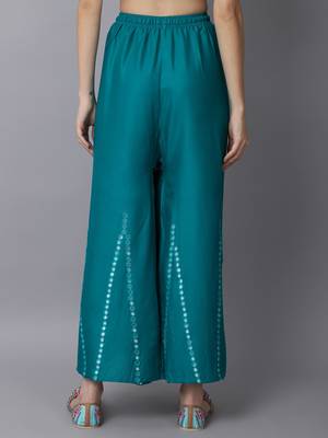 Mirror Embroidery Work Palazzo Pant (Free Size) Rama Green Color 2