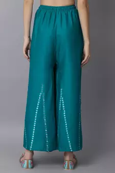 Mirror Embroidery Work Palazzo Pant (Free Size) Rama Green Color