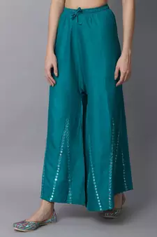 Mirror Embroidery Work Palazzo Pant (Free Size) Rama Green Color