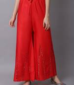 Mirror Embroidery Work Palazzo Pant (Free Size) Red Color