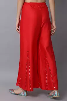Mirror Embroidery Work Palazzo Pant (Free Size) Red Color