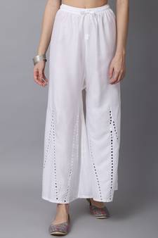Mirror Embroidery Work Palazzo Pant (Free Size) White Color