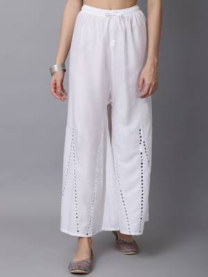 Mirror Embroidery Work Palazzo Pant (Free Size) White Color 1