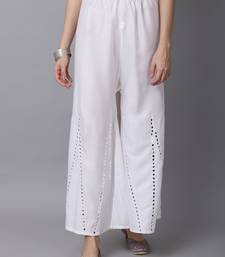 Mirror Embroidery Work Palazzo Pant (Free Size) White Color