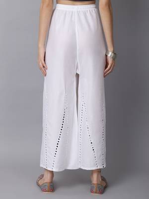 Mirror Embroidery Work Palazzo Pant (Free Size) White Color 2