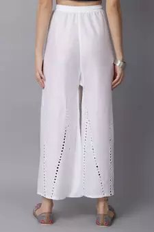 Mirror Embroidery Work Palazzo Pant (Free Size) White Color