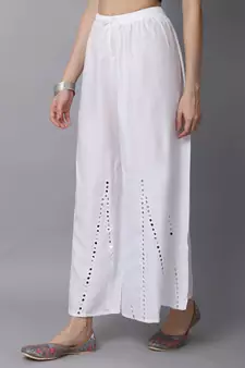 Mirror Embroidery Work Palazzo Pant (Free Size) White Color