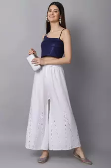 Mirror Embroidery Work Palazzo Pant (Free Size) White Color