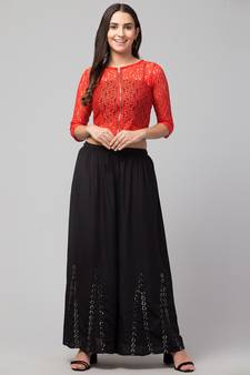Mirror Embroidery Work Palazzo Pant (Free Size) Black Color