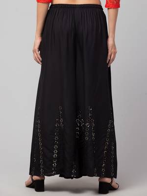 Mirror Embroidery Work Palazzo Pant (Free Size) Black Color 2