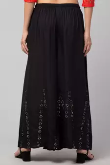 Mirror Embroidery Work Palazzo Pant (Free Size) Black Color