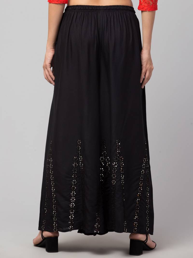 Mirror Embroidery Work Palazzo Pant (Free Size) Black Color