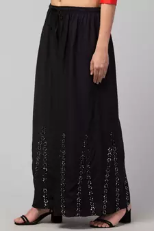 Mirror Embroidery Work Palazzo Pant (Free Size) Black Color