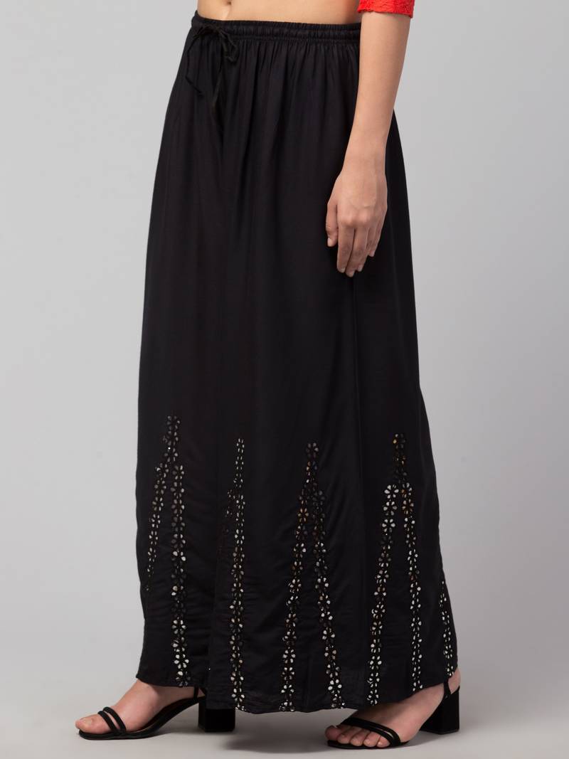 Mirror Embroidery Work Palazzo Pant (Free Size) Black Color