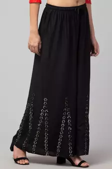 Mirror Embroidery Work Palazzo Pant (Free Size) Black Color