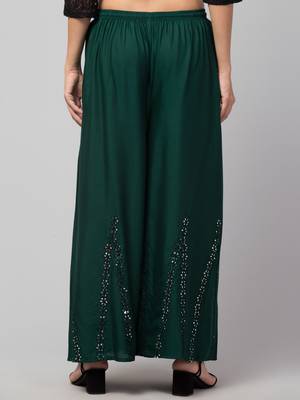 Green Rayon  Palazzo Pant with Mirror Work 3