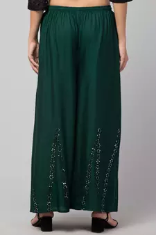 Green Rayon  Palazzo Pant with Mirror Work