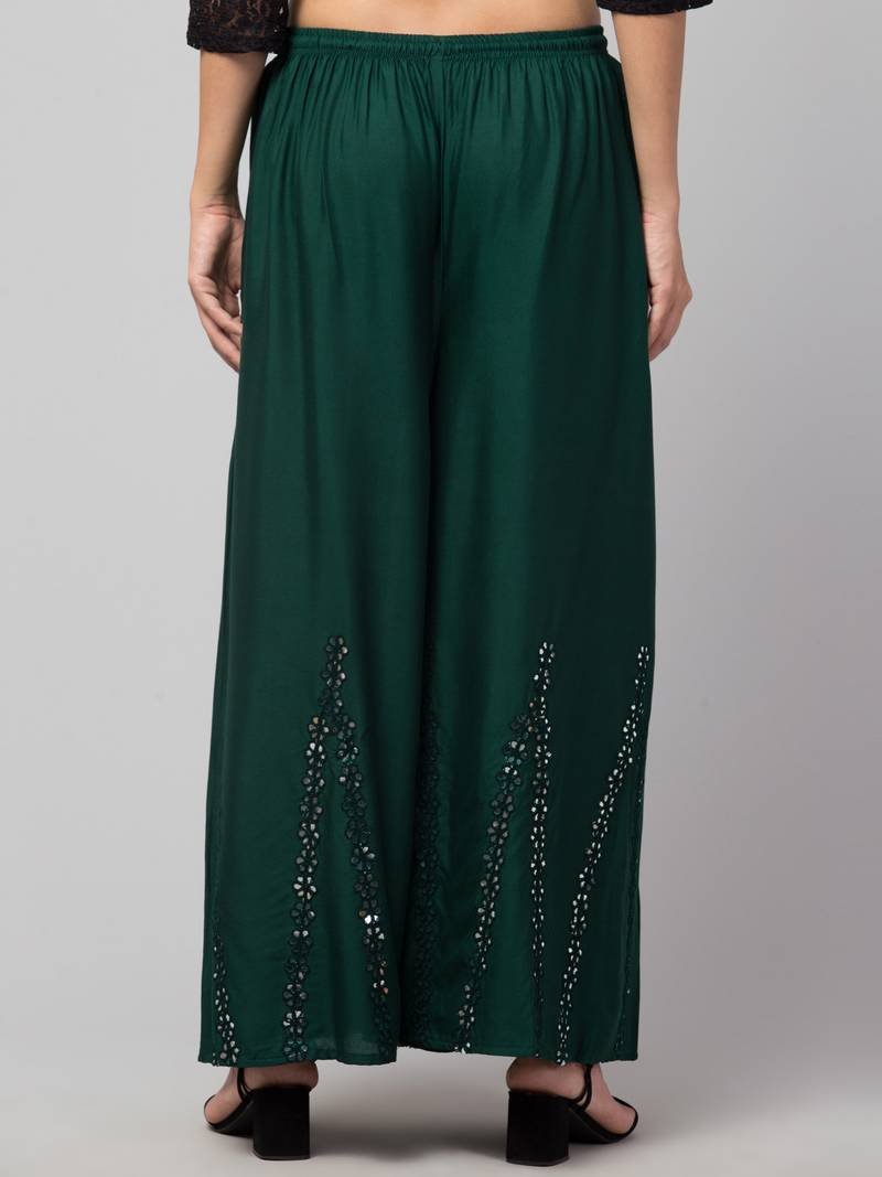 Green Rayon  Palazzo Pant with Mirror Work