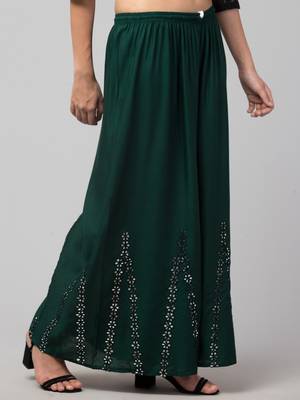 Green Rayon  Palazzo Pant with Mirror Work 4