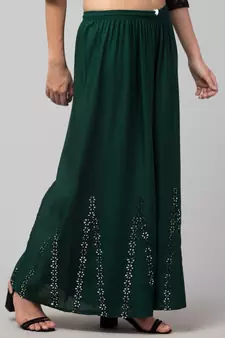 Green Rayon  Palazzo Pant with Mirror Work