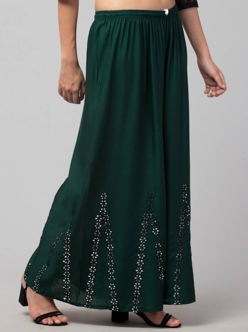 Green Rayon  Palazzo Pant with Mirror Work
