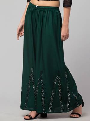Green Rayon  Palazzo Pant with Mirror Work 1