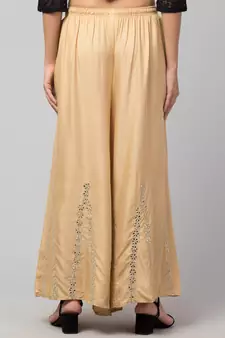 Mirror Embroidery Work Palazzo Pant (Free Size) Beige Color