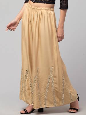 Mirror Embroidery Work Palazzo Pant (Free Size) Beige Color 4