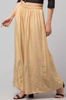 Mirror Embroidery Work Palazzo Pant (Free Size) Beige Color