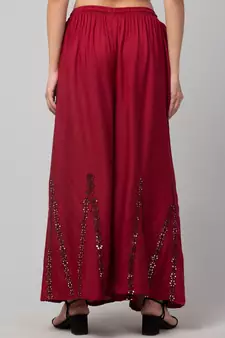 Mirror Embroidery Work Palazzo Pant (Free Size) Maroon Color