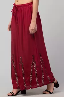 Mirror Embroidery Work Palazzo Pant (Free Size) Maroon Color