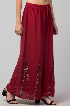 Mirror Embroidery Work Palazzo Pant (Free Size) Maroon Color