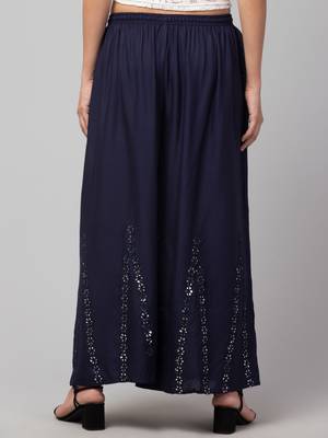 Mirror Embroidery Work Palazzo Pant (Free Size) Navy Color 3