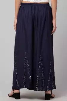 Mirror Embroidery Work Palazzo Pant (Free Size) Navy Color