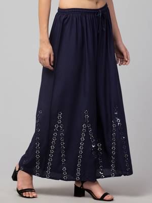 Mirror Embroidery Work Palazzo Pant (Free Size) Navy Color 1