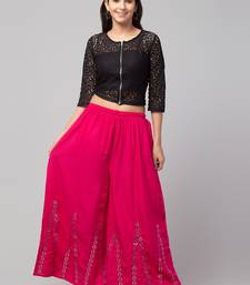 Mirror Embroidery Work Palazzo Pant (Free Size) Pink Color