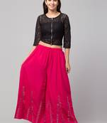 Mirror Embroidery Work Palazzo Pant (Free Size) Pink Color