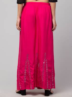 Mirror Embroidery Work Palazzo Pant (Free Size) Pink Color 2