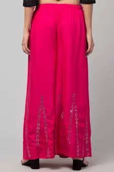 Mirror Embroidery Work Palazzo Pant (Free Size) Pink Color