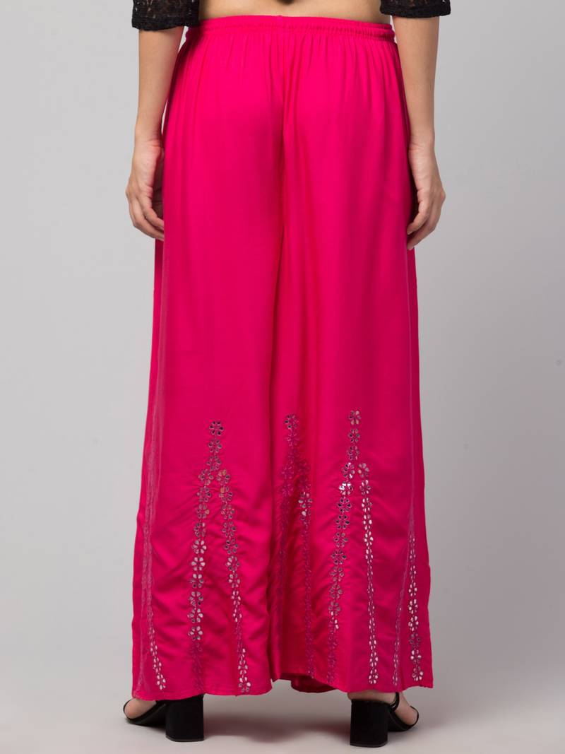 Mirror Embroidery Work Palazzo Pant (Free Size) Pink Color