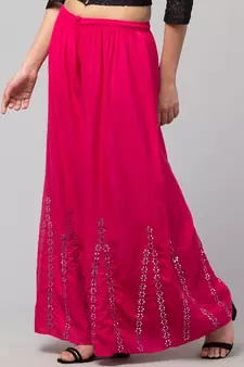 Mirror Embroidery Work Palazzo Pant (Free Size) Pink Color