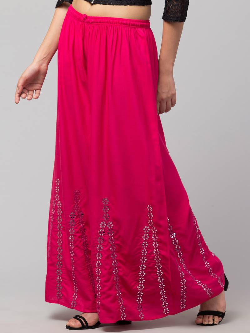 Mirror Embroidery Work Palazzo Pant (Free Size) Pink Color