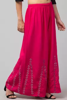 Mirror Embroidery Work Palazzo Pant (Free Size) Pink Color