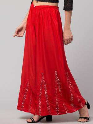 Mirror Embroidery Work Palazzo Pant (Free Size) Red Color 1