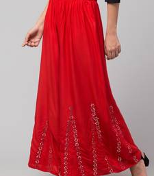 Mirror Embroidery Work Palazzo Pant (Free Size) Red Color