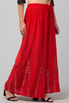 Mirror Embroidery Work Palazzo Pant (Free Size) Red Color