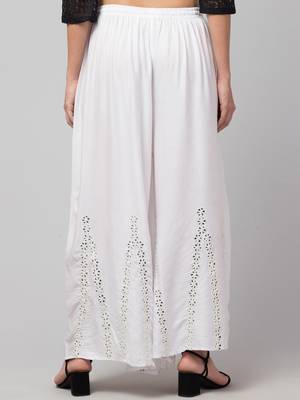 Mirror Embroidery Work Palazzo Pant (Free Size) White Color 3