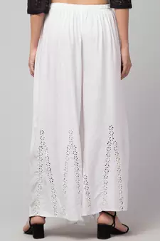 Mirror Embroidery Work Palazzo Pant (Free Size) White Color